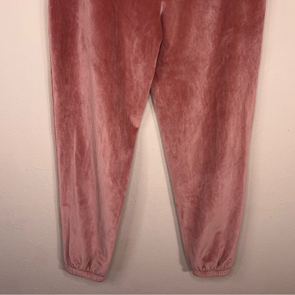 Medium Soma Blush Pink Ribbed Velour Jogger Pants Pull On Tapered Leg Cozy - Picture 4 of 10